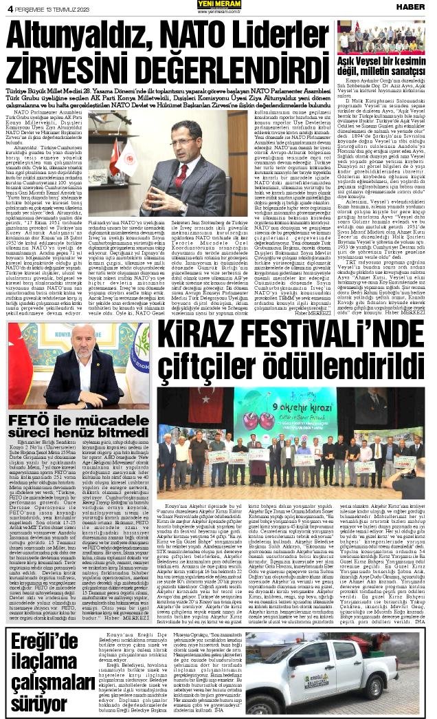 13 Temmuz 2023 Yeni Meram Gazetesi
