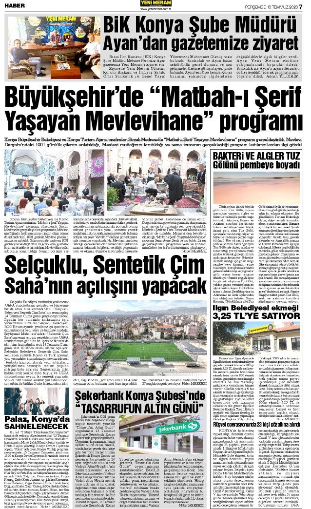 13 Temmuz 2023 Yeni Meram Gazetesi
