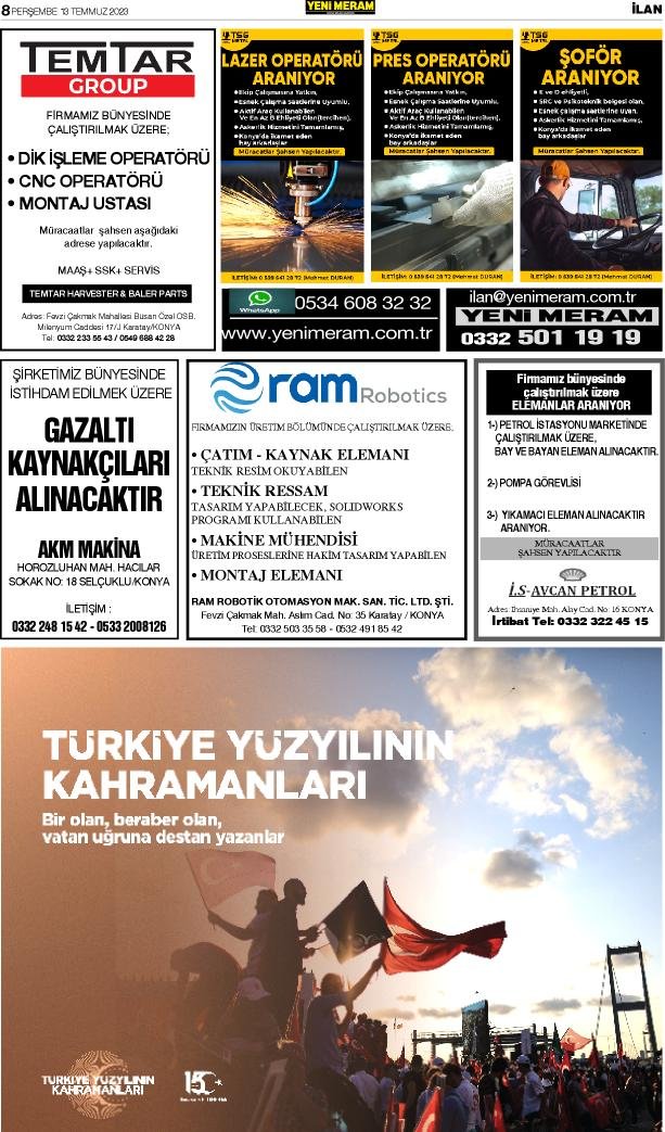 13 Temmuz 2023 Yeni Meram Gazetesi
