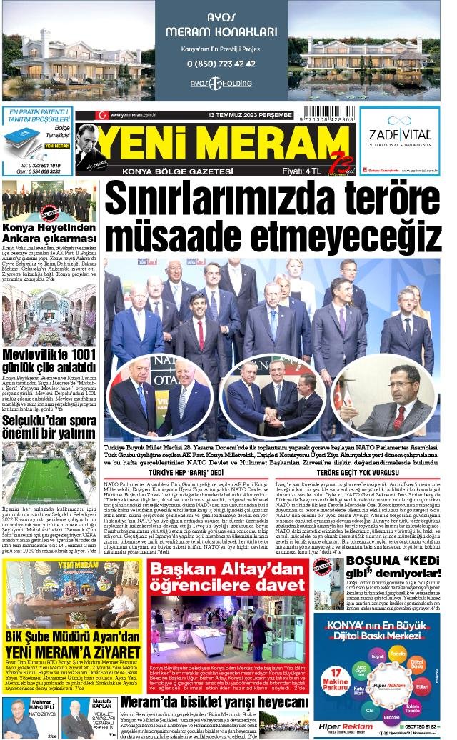 13 Temmuz 2023 Yeni Meram Gazetesi
