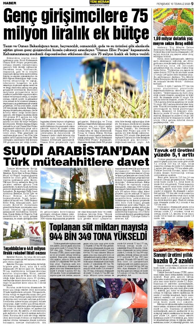 13 Temmuz 2023 Yeni Meram Gazetesi
