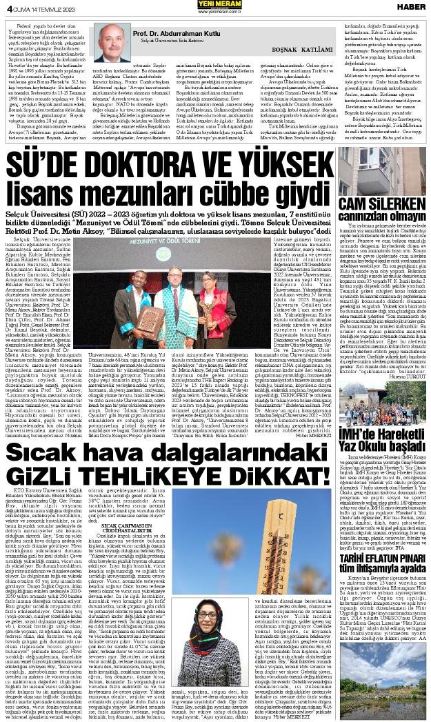 14 Temmuz 2023 Yeni Meram Gazetesi