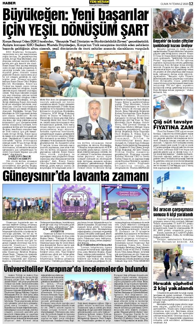 14 Temmuz 2023 Yeni Meram Gazetesi