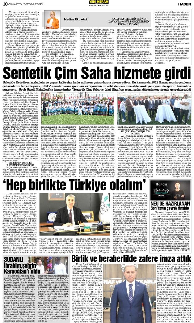 15 Temmuz 2023 Yeni Meram Gazetesi