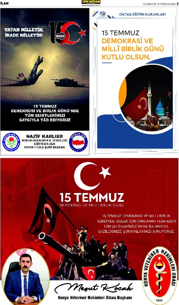 15 Temmuz 2023 Yeni Meram Gazetesi