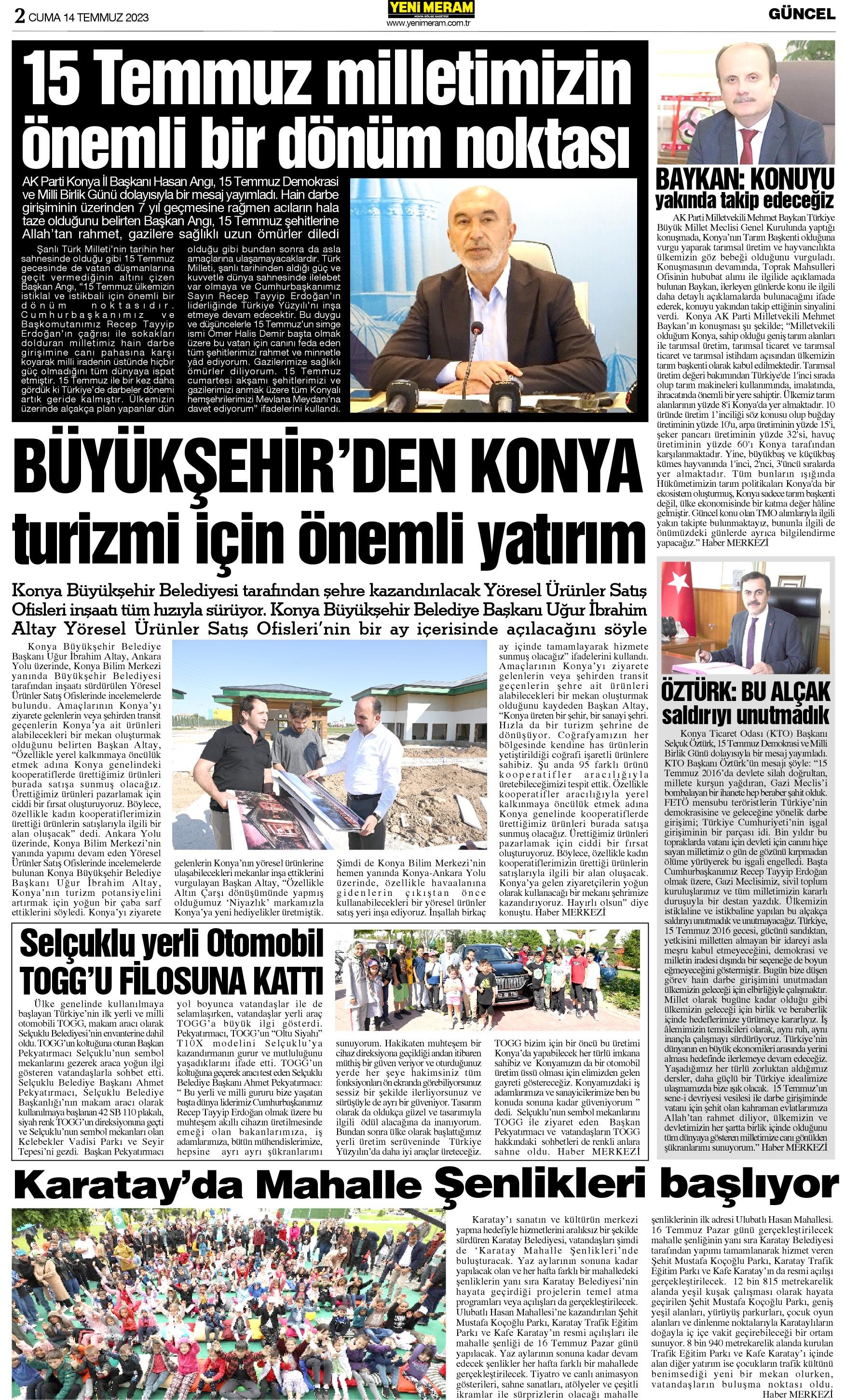 15 Temmuz 2023 Yeni Meram Gazetesi