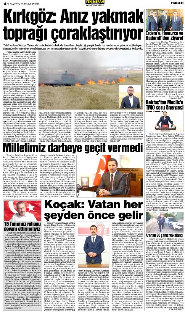 15 Temmuz 2023 Yeni Meram Gazetesi