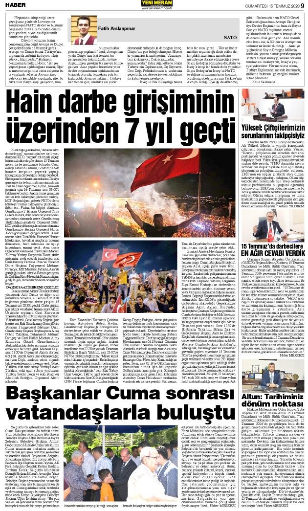 15 Temmuz 2023 Yeni Meram Gazetesi