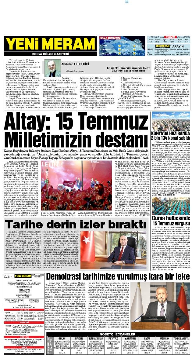 15 Temmuz 2023 Yeni Meram Gazetesi