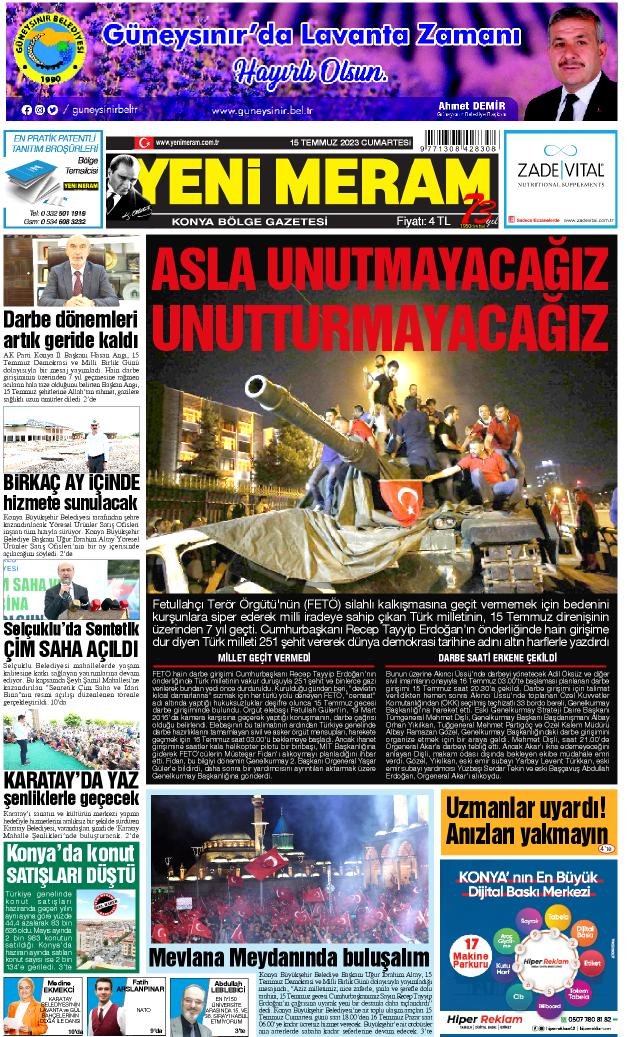 15 Temmuz 2023 Yeni Meram Gazetesi