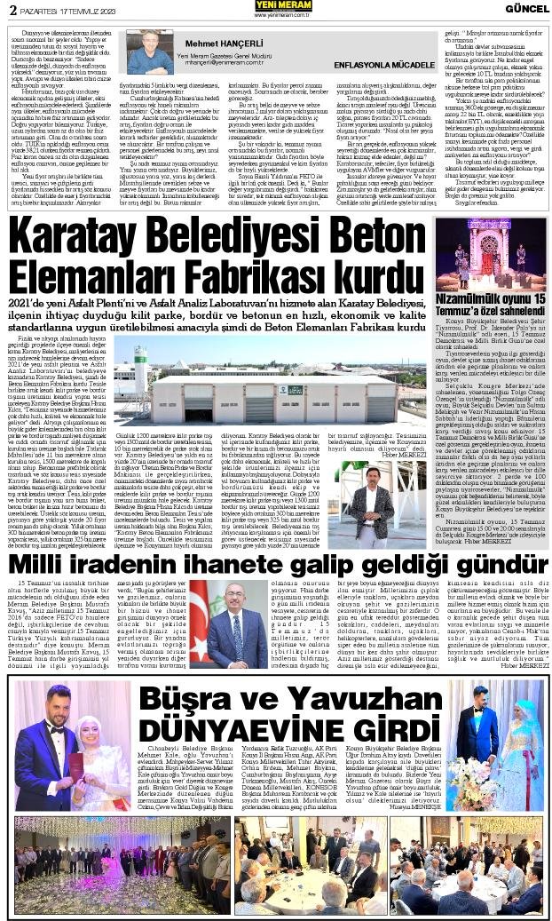 17 Temmuz 2023 Yeni Meram Gazetesi