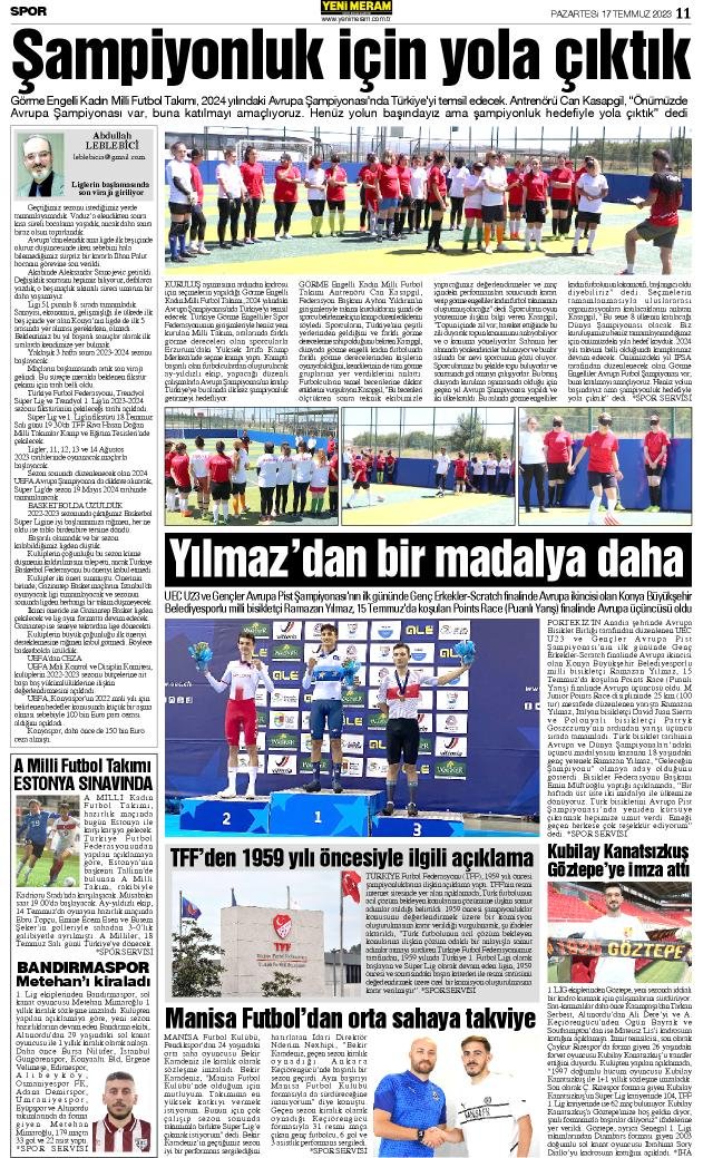 17 Temmuz 2023 Yeni Meram Gazetesi