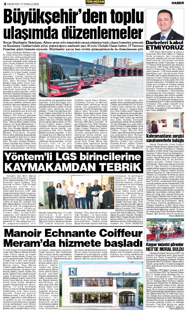 17 Temmuz 2023 Yeni Meram Gazetesi