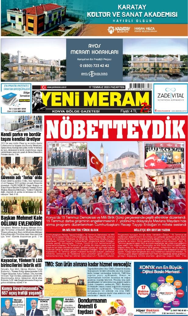 17 Temmuz 2023 Yeni Meram Gazetesi