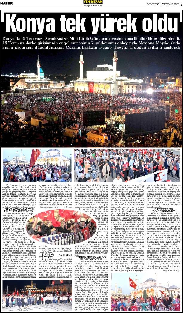 17 Temmuz 2023 Yeni Meram Gazetesi