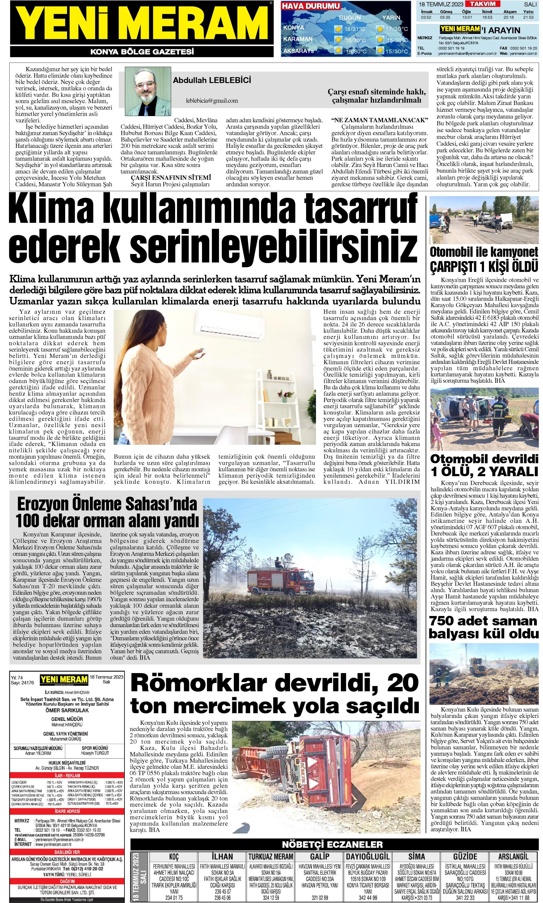 18 Temmuz 2023 Yeni Meram Gazetesi
