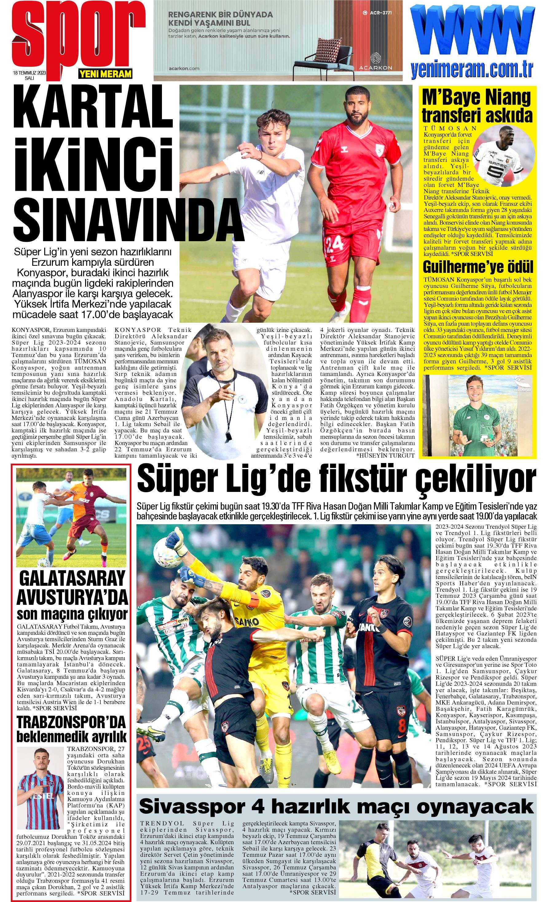 18 Temmuz 2023 Yeni Meram Gazetesi
