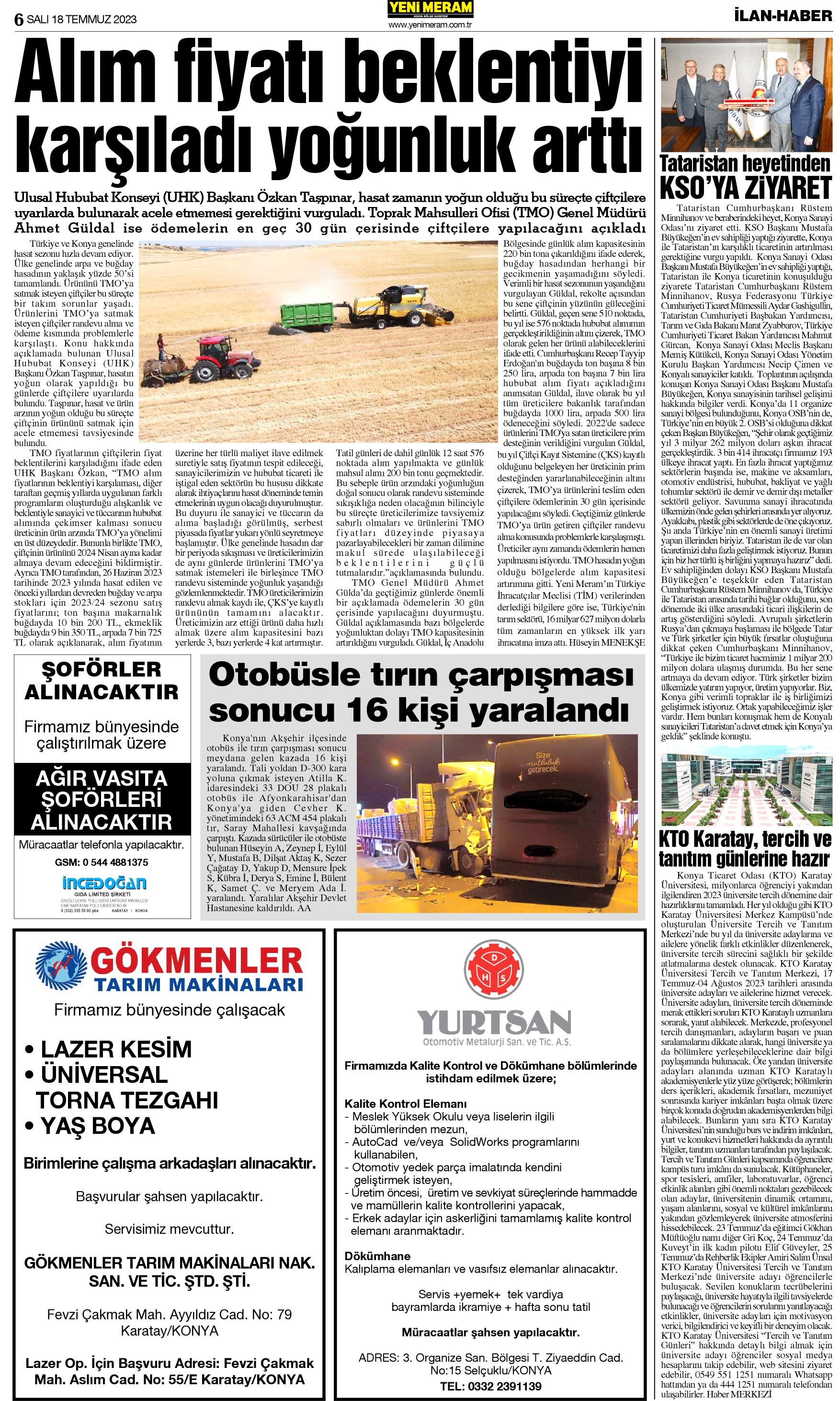 18 Temmuz 2023 Yeni Meram Gazetesi
