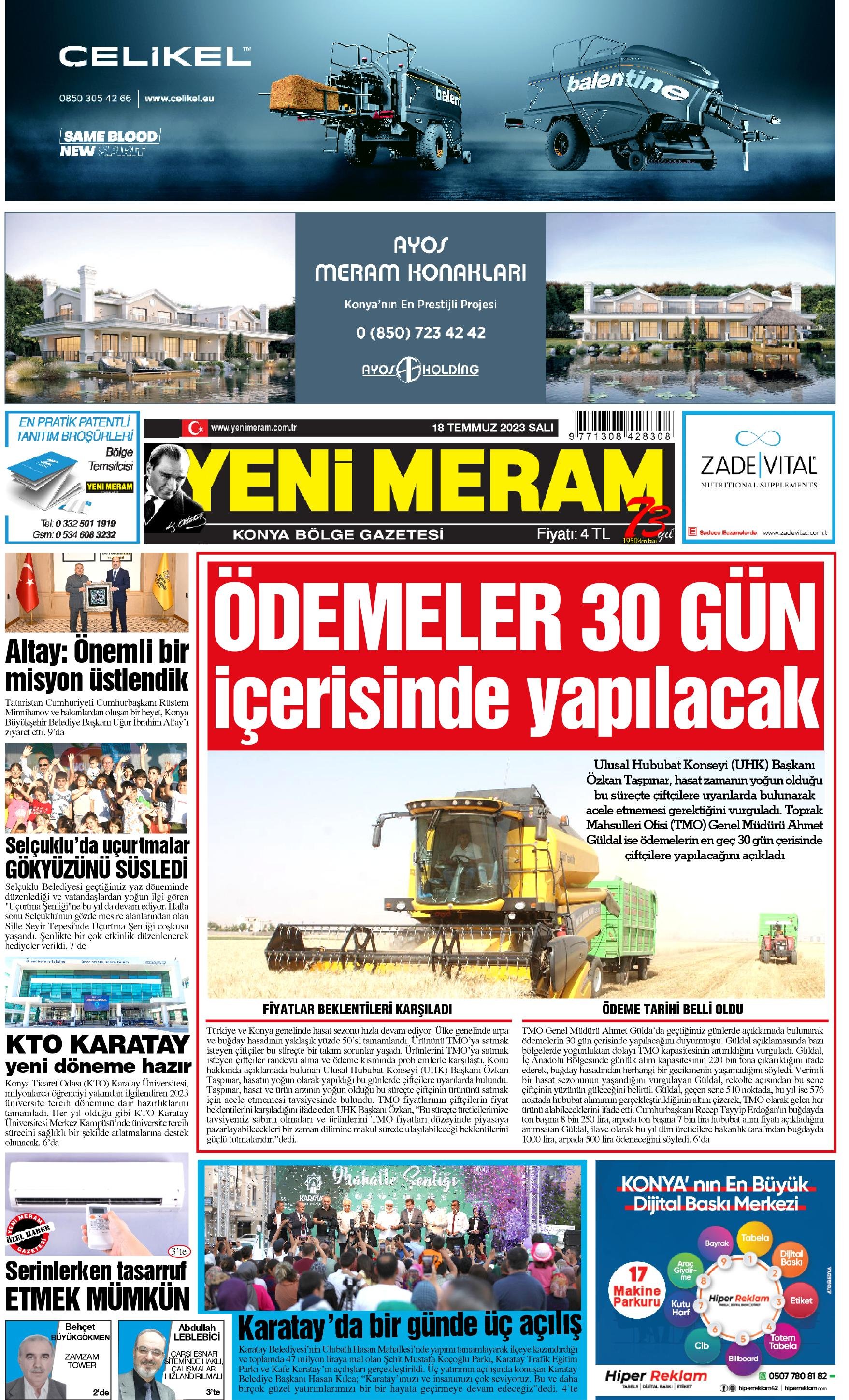 18 Temmuz 2023 Yeni Meram Gazetesi
