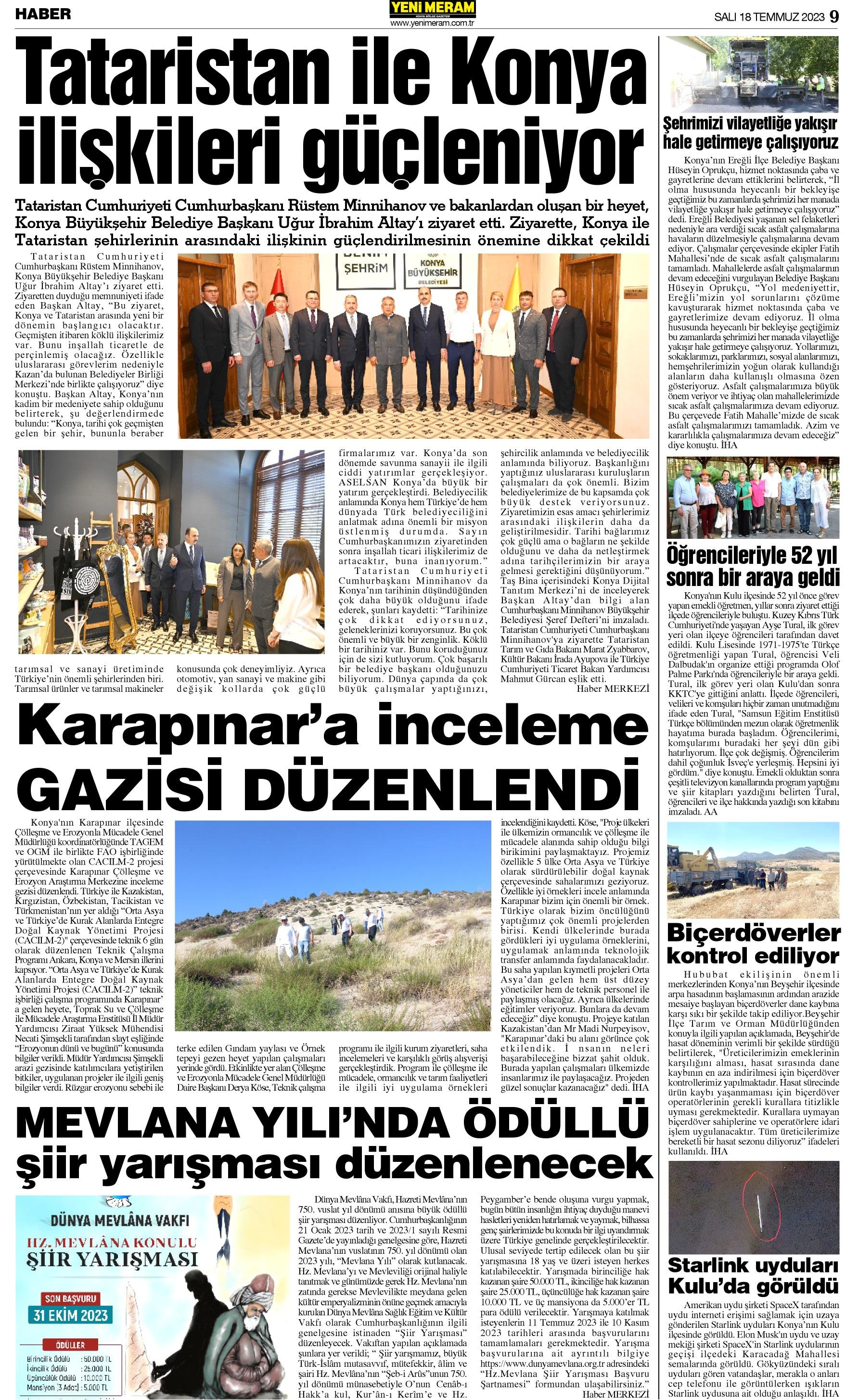 18 Temmuz 2023 Yeni Meram Gazetesi
