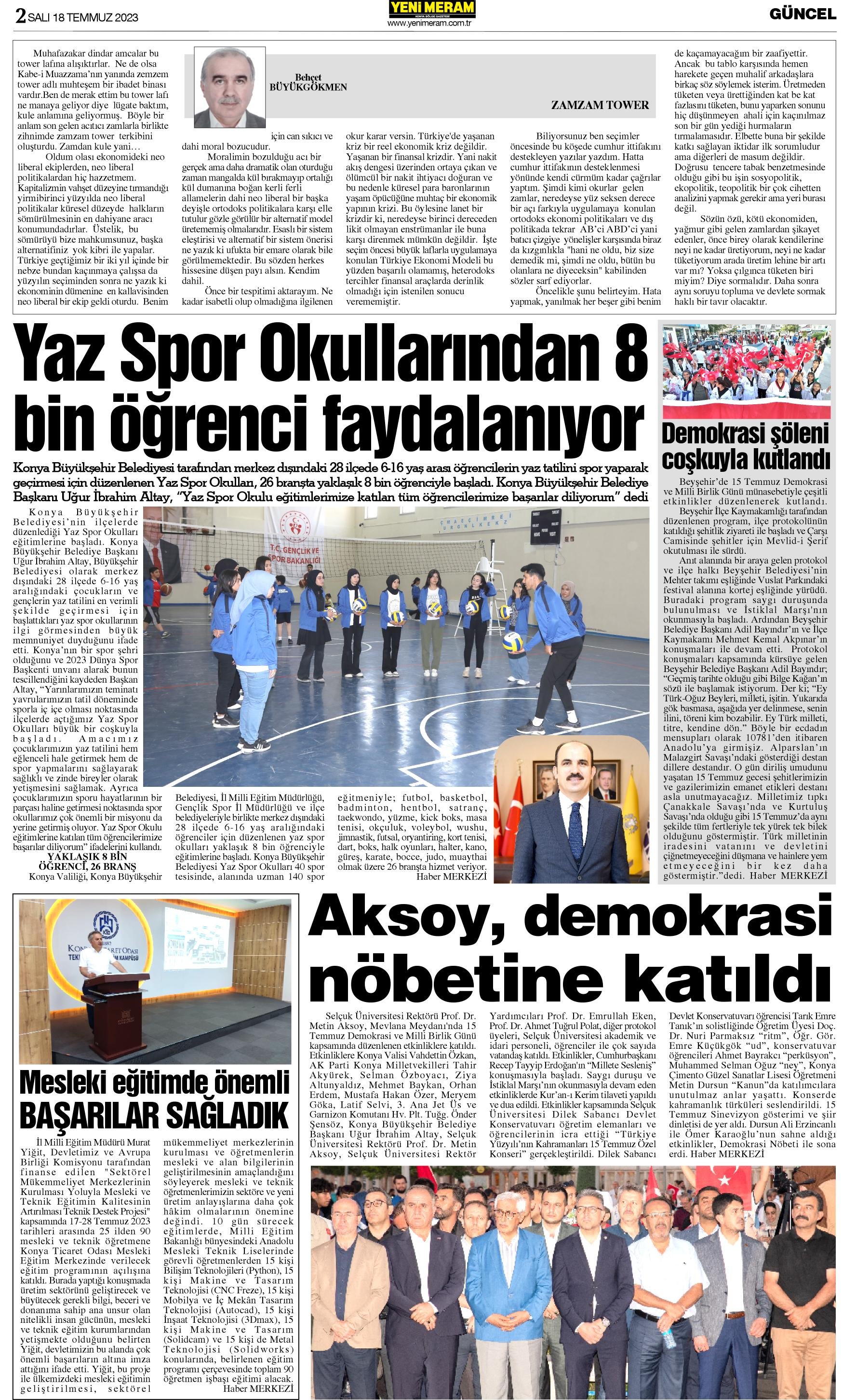 18 Temmuz 2023 Yeni Meram Gazetesi
