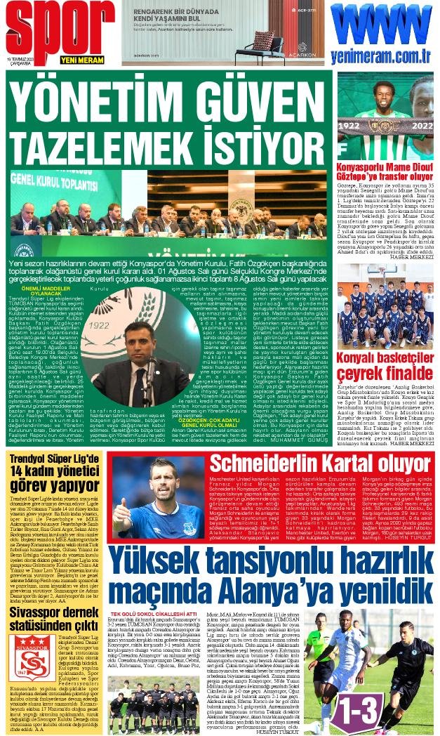 19 Temmuz 2023 Yeni Meram Gazetesi