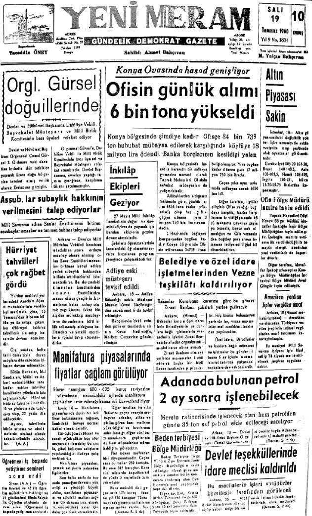 19 Temmuz 2023 Yeni Meram Gazetesi