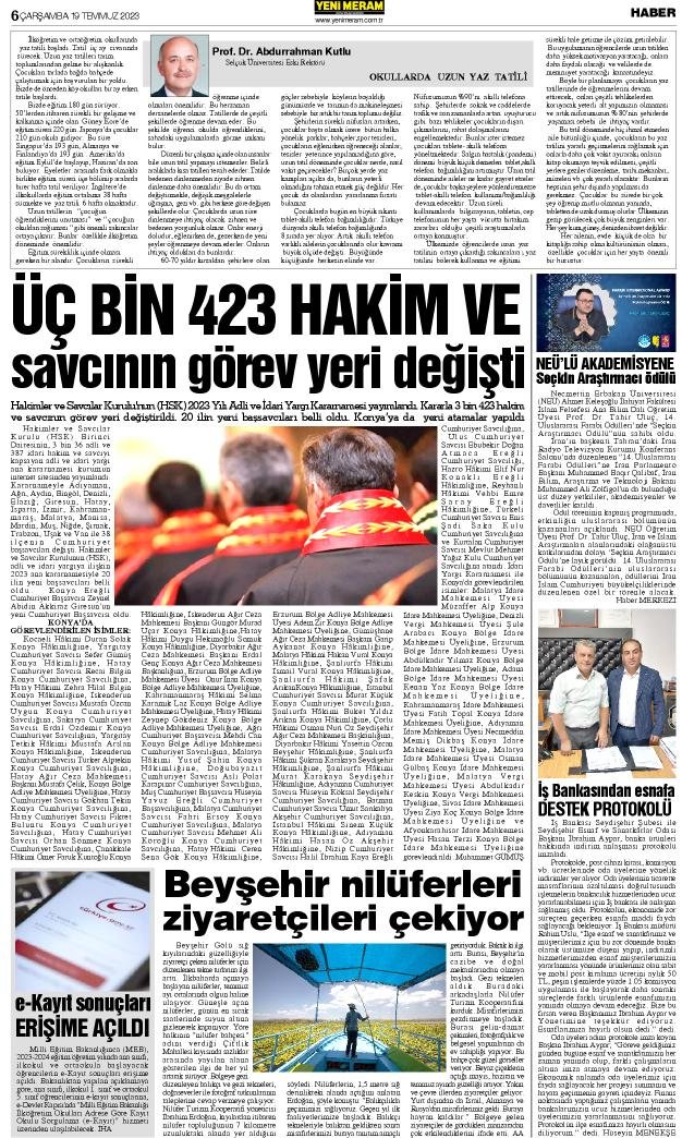 19 Temmuz 2023 Yeni Meram Gazetesi