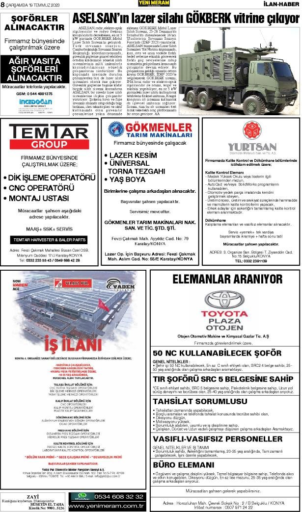 19 Temmuz 2023 Yeni Meram Gazetesi