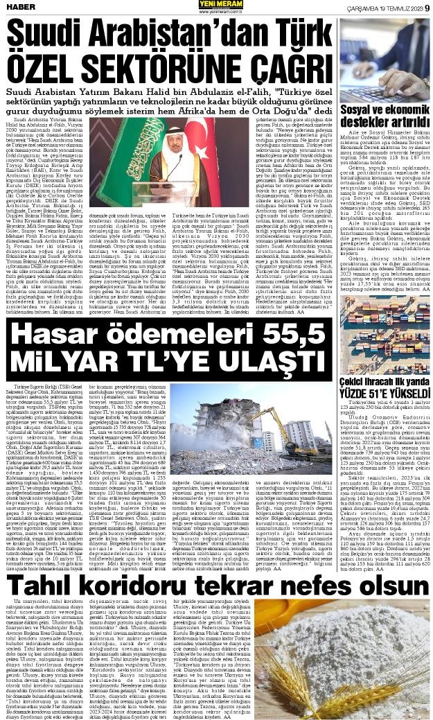 19 Temmuz 2023 Yeni Meram Gazetesi