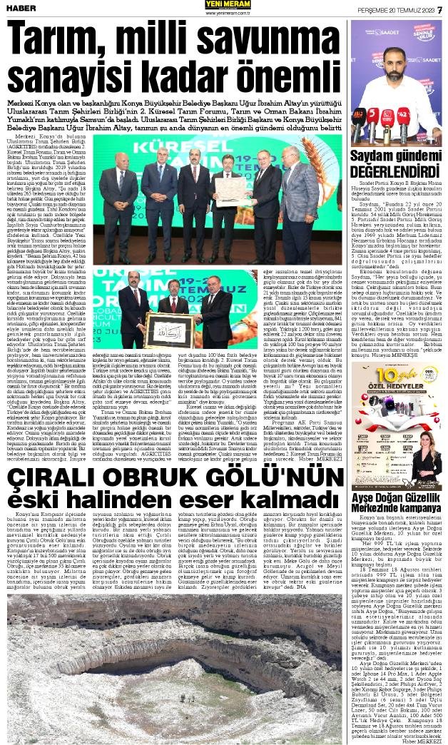 20 Temmuz 2023 Yeni Meram Gazetesi
