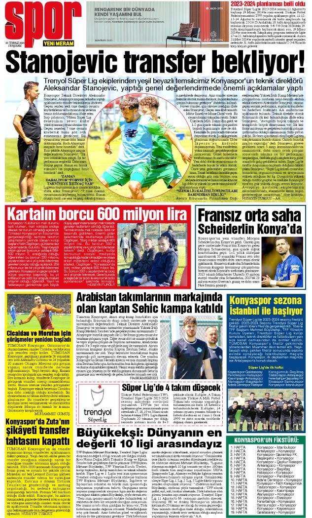 20 Temmuz 2023 Yeni Meram Gazetesi
