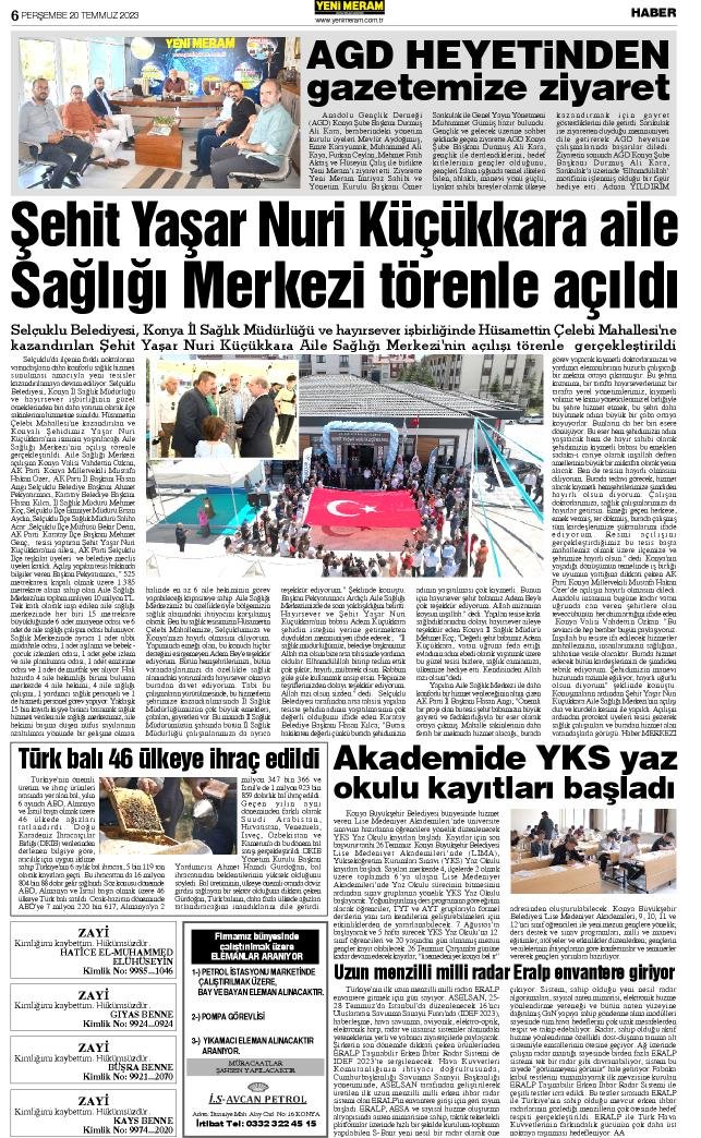 20 Temmuz 2023 Yeni Meram Gazetesi
