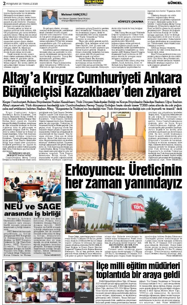 20 Temmuz 2023 Yeni Meram Gazetesi
