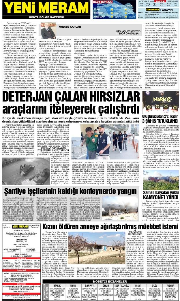 20 Temmuz 2023 Yeni Meram Gazetesi
