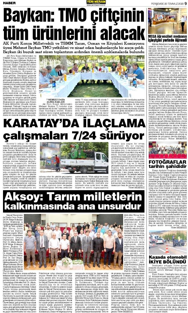 20 Temmuz 2023 Yeni Meram Gazetesi
