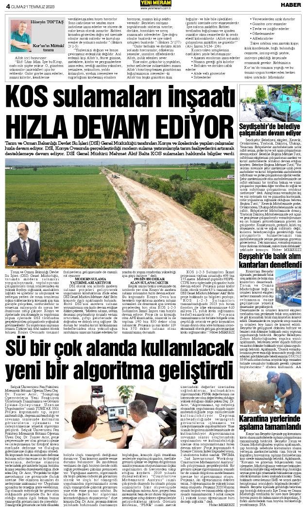 21 Temmuz 2023 Yeni Meram Gazetesi
