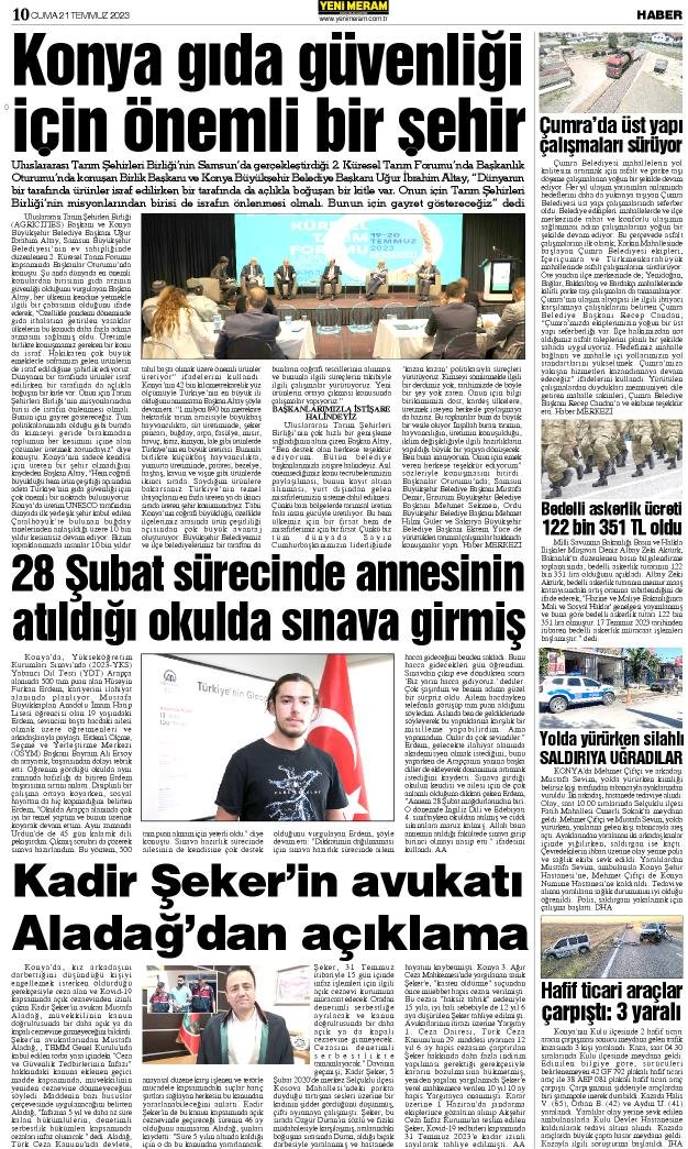 21 Temmuz 2023 Yeni Meram Gazetesi
