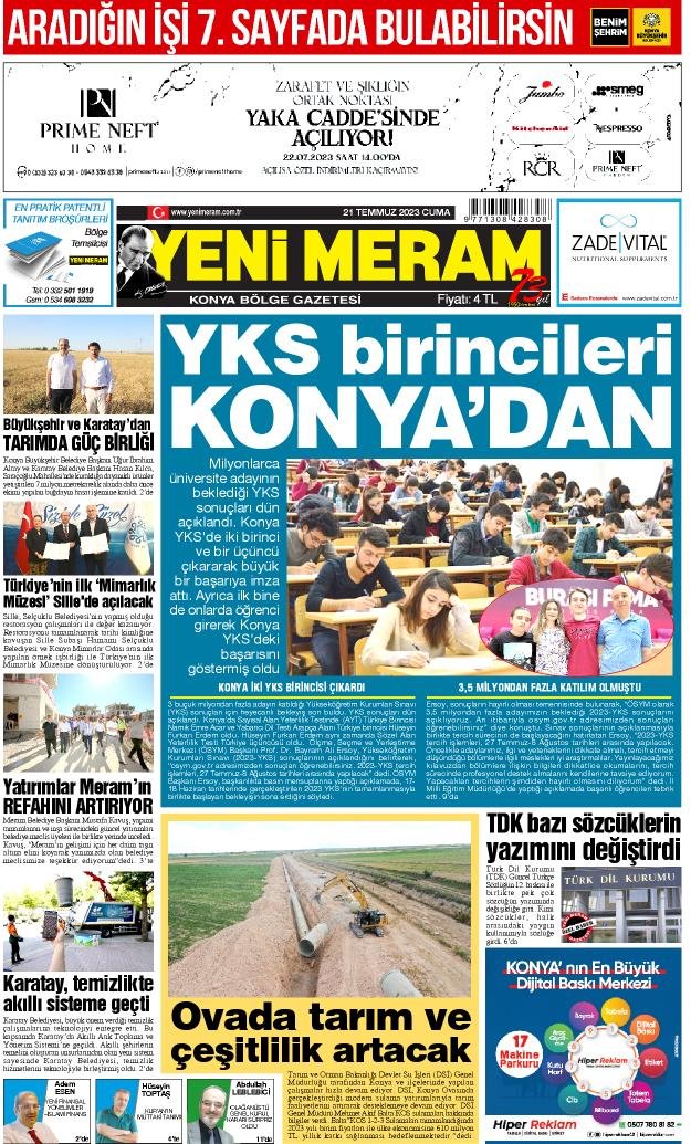 21 Temmuz 2023 Yeni Meram Gazetesi
