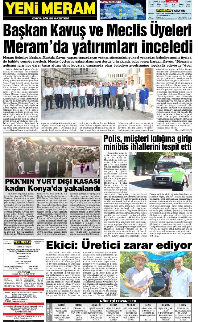 21 Temmuz 2023 Yeni Meram Gazetesi
