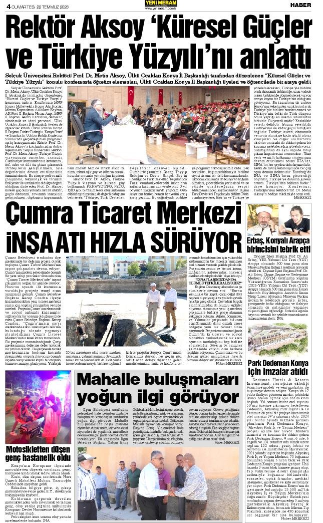 22 Temmuz 2023 Yeni Meram Gazetesi