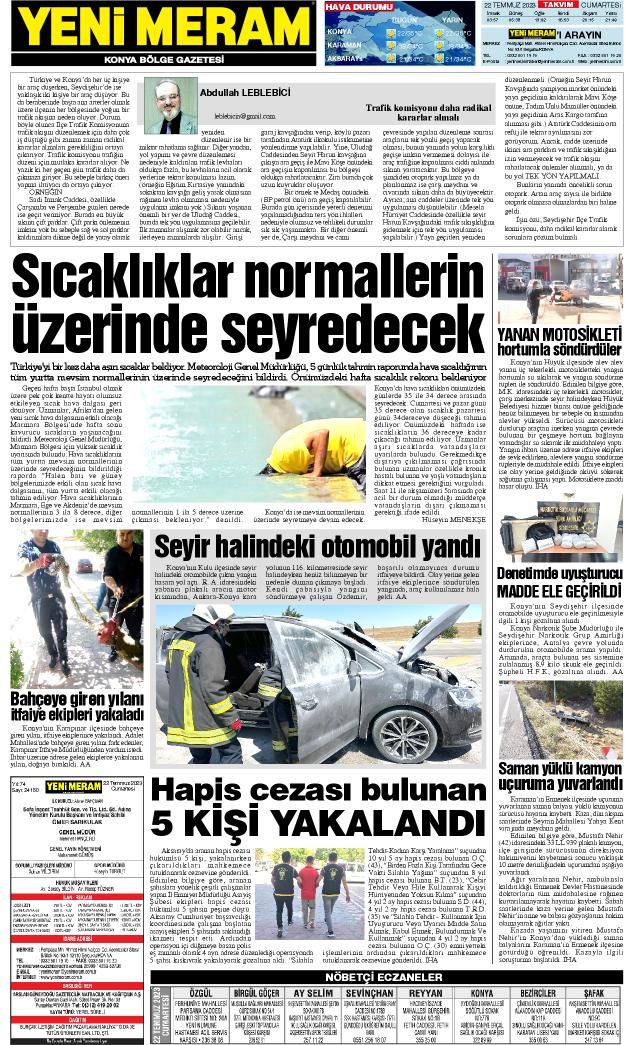 22 Temmuz 2023 Yeni Meram Gazetesi