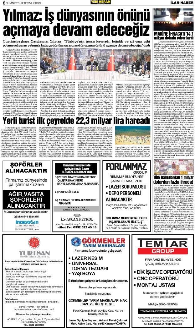 22 Temmuz 2023 Yeni Meram Gazetesi