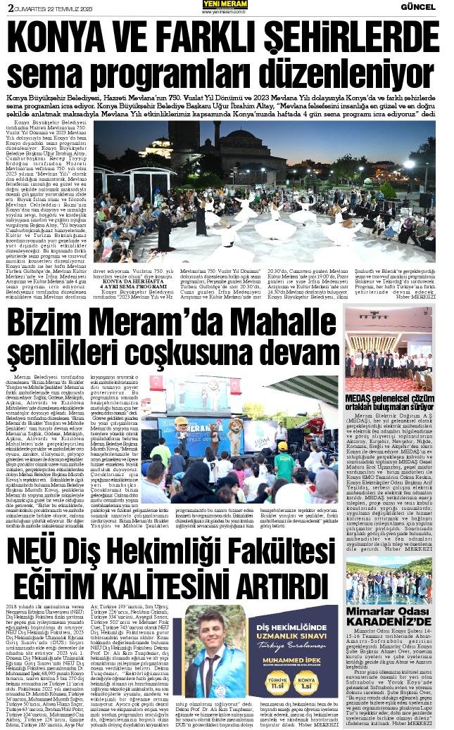 22 Temmuz 2023 Yeni Meram Gazetesi