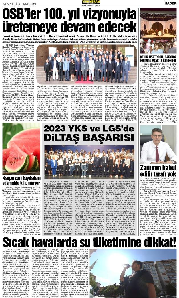 24 Temmuz 2023 Yeni Meram Gazetesi
