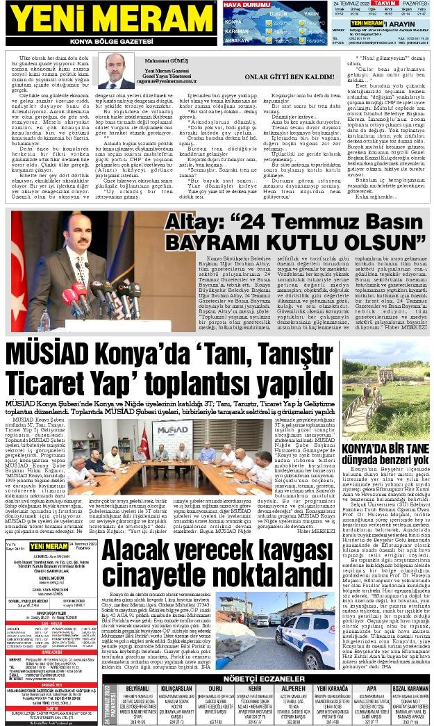 24 Temmuz 2023 Yeni Meram Gazetesi
