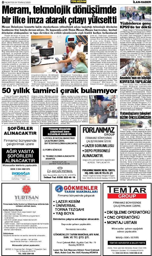 24 Temmuz 2023 Yeni Meram Gazetesi
