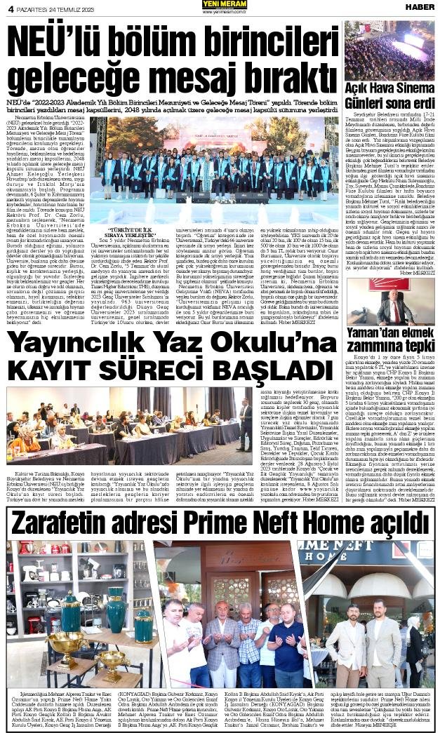 24 Temmuz 2023 Yeni Meram Gazetesi
