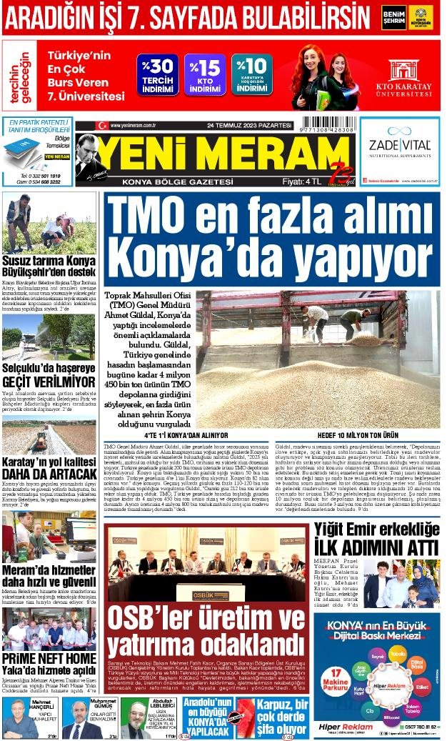 24 Temmuz 2023 Yeni Meram Gazetesi
