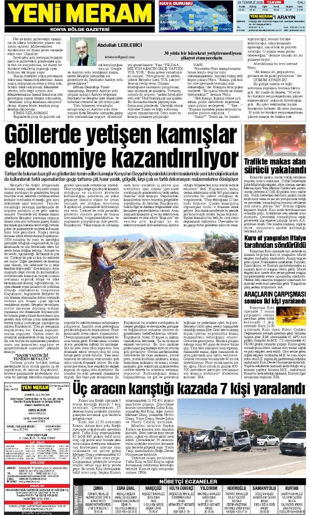 25 Temmuz 2023 Yeni Meram Gazetesi
